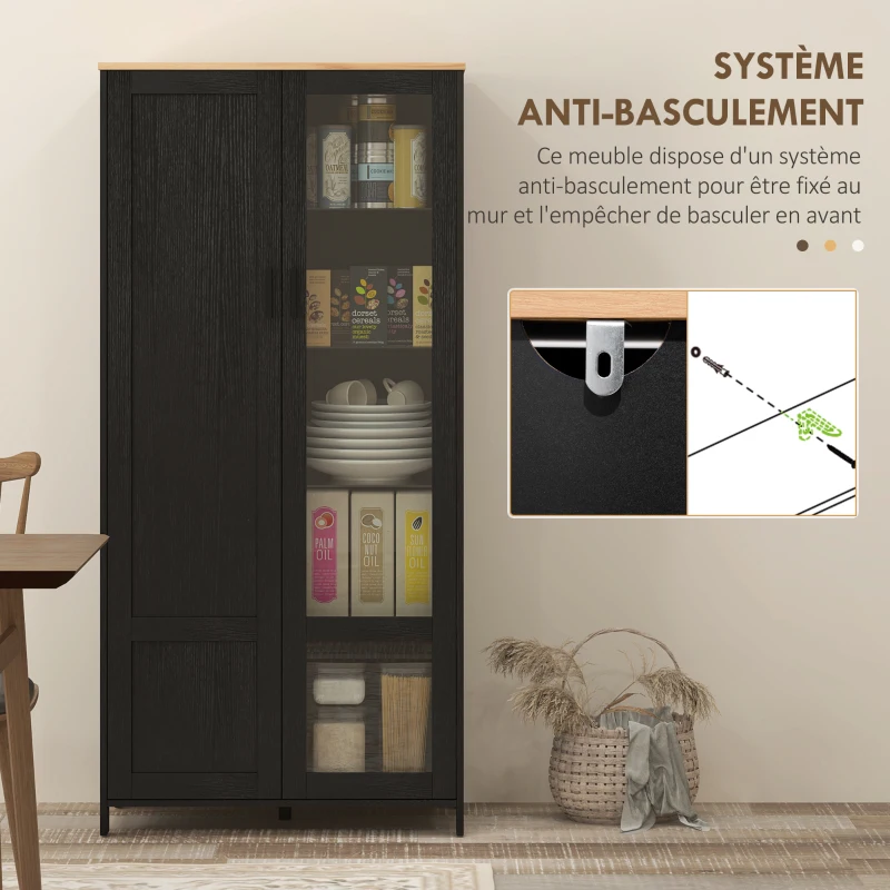 HOMCOM Buffet de cuisine armoire de cuisine meuble vitrine avec étagères réglables et 9 compartiments 76 x 36 x 160 cm noir