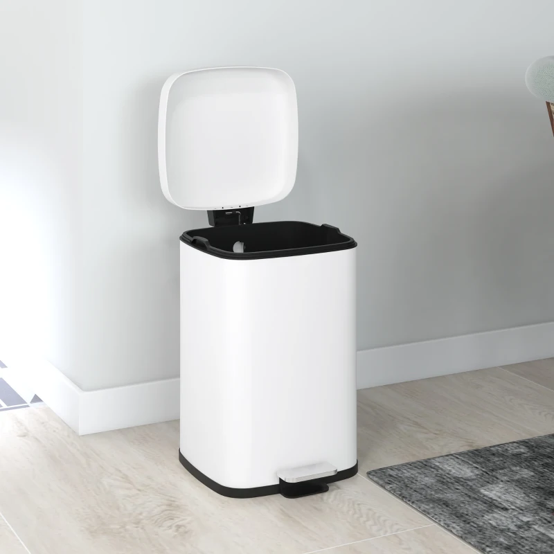HOMCOM Poubelle de cuisine 20L avec couvercle à fermeture douce et pédale, seau intérieur amovible, 28L x 35l x 45H cm, blanc