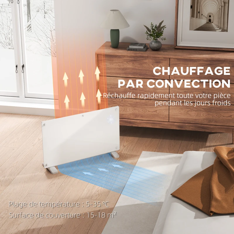 HOMCOM Radiateur électrique au sol ou mural 1500W affichage LED, minuterie 24 heures ou hebdomadaire, thermostat, télécommande