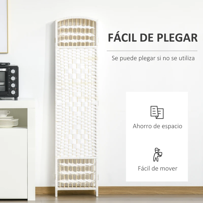 HOMCOM Biombo de 6 Paneles Separador de Ambientes Plegable de Fibra de Papel para Dormitorio Salón 242x170 cm Blanco