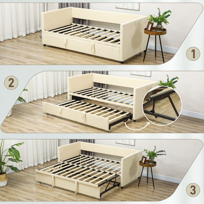 HOMCOM Cadre de lit canapé-lit 2 en 1, canapé 2 places et lit double, deux matelas compatible de 90 x 190 cm(m-8)