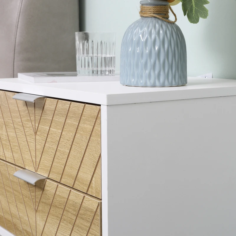 HOMCOM Table de chevet, table d'appoint, avec tiroirs, cadre en acier, pour salon chambre, 45 x 39 x 48 cm, blanc et chêne