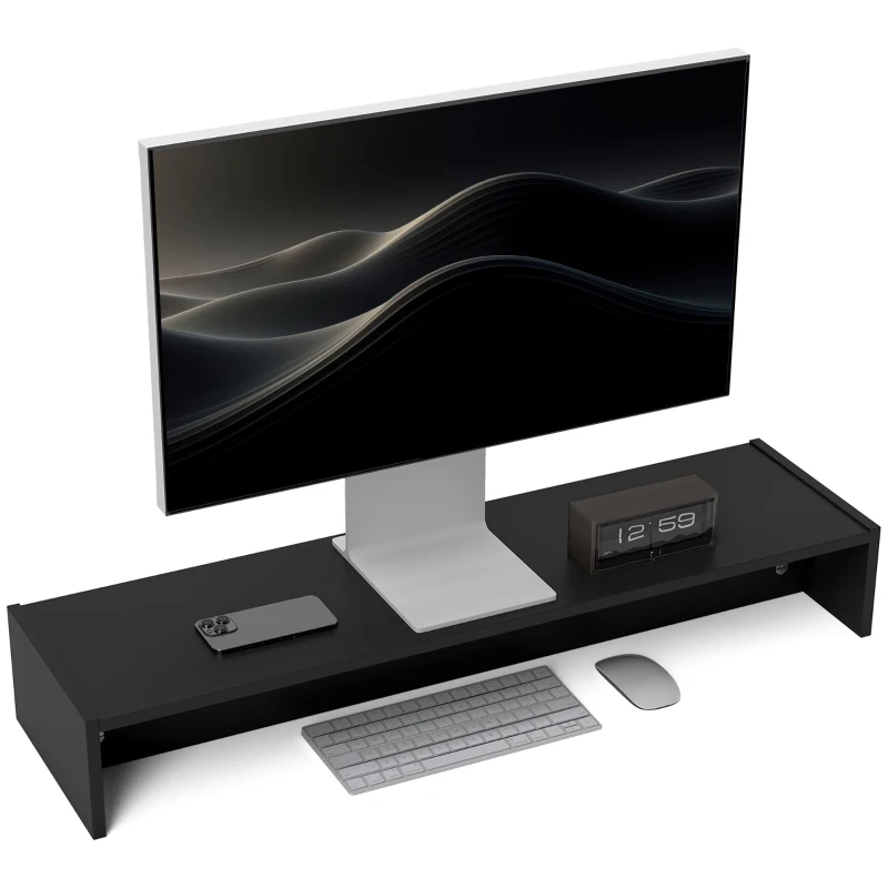 HOMCOM Rehausseur écran PC bureau support d'écran d'ordinateur de 100 cm support moniteur avec deux compartiments, noir