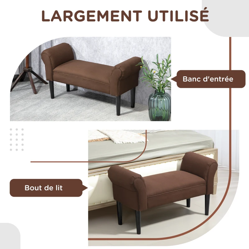 HOMCOM Banc Banquette Design Contemporain accoudoirs courbés Grand Confort 102L x 36l x 51H cm Marron