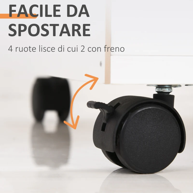 HOMCOM Schedario da Ufficio con Cassetto, Ruote a Freno e Ripiano Aperto, Cassettiera Ufficio con Serratura e 2 Chiavi per Lettera/Legale/Formato A4, Armadietto per Studio, 40x35x60cm, Bianco