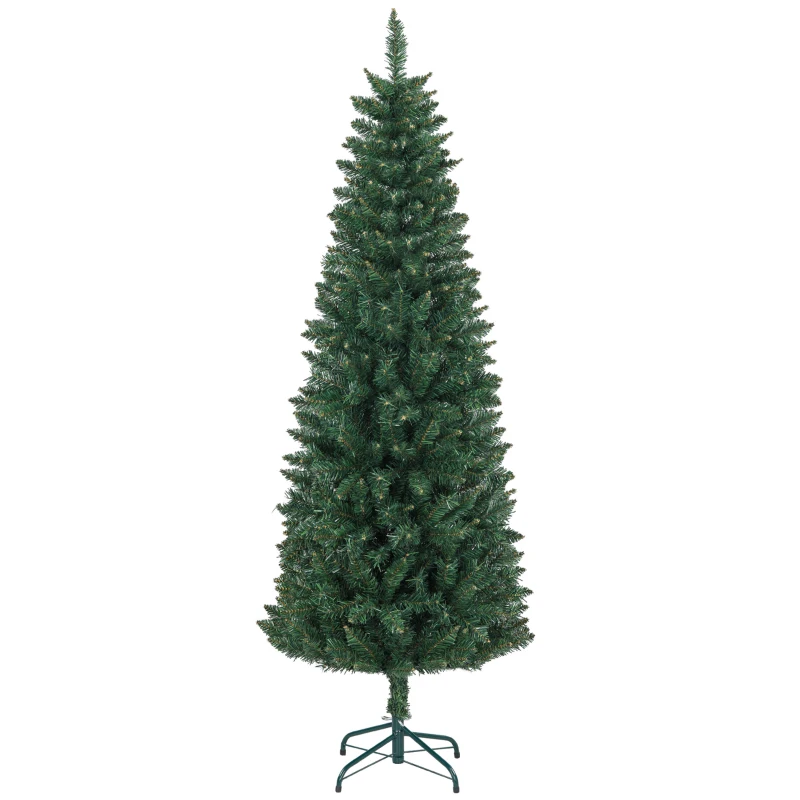 HOMCOM Sapin de Noël Artificiel 180 cm Arbre de Noël Slim avec support en acier pliable, 479 branches épines Vert