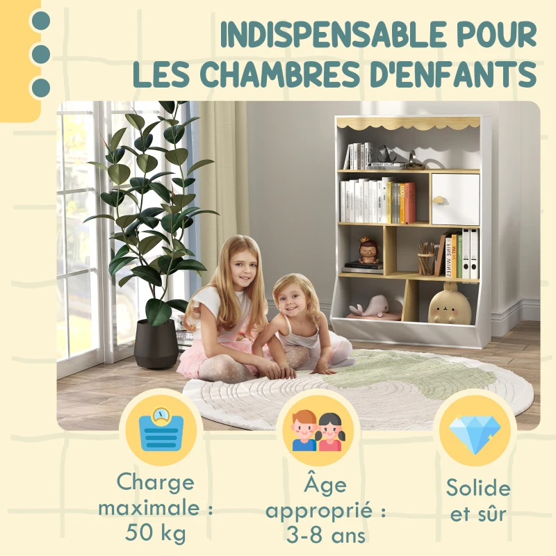 AIYAPLAY Bibliothèque enfant rangement livre enfant meuble de rangement pour jouets avec 4 étagères, 2 casiers et placard