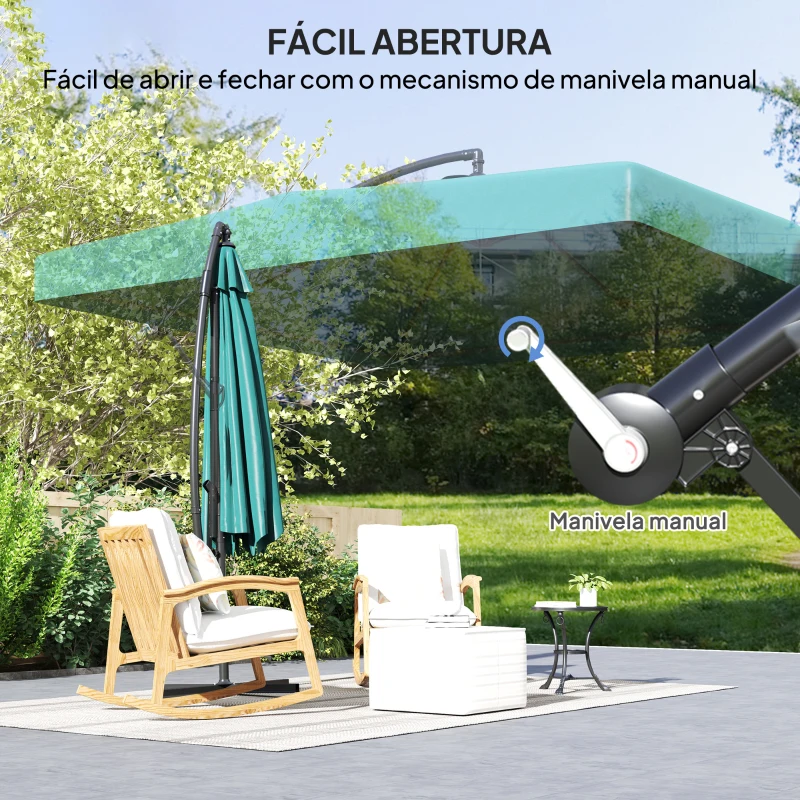 Outsunny Chapéu de Sol de Jardim Chapéu de Sol Excêntrico com Rede Mosquiteira Manivela e Base Cruzada 296x296x265cm Bege
