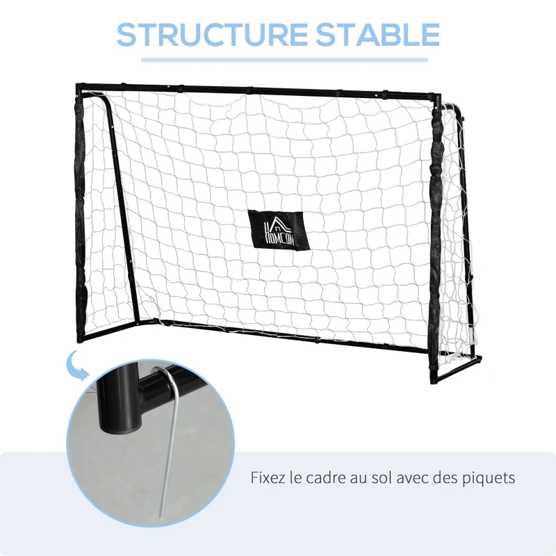 HOMCOM But de football cage de foot châssis métal filet PE piquets & outil inclus dim. 186L x 62l x 123H cm noir blanc