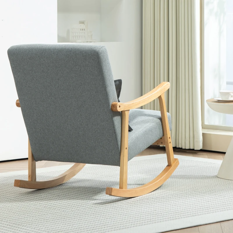 HOMCOM Poltrona Baloiço Moderna Poltrona de Amamentação com Almofada Lombar e Base de Madeira 65x87x84 cm Cinza Claro