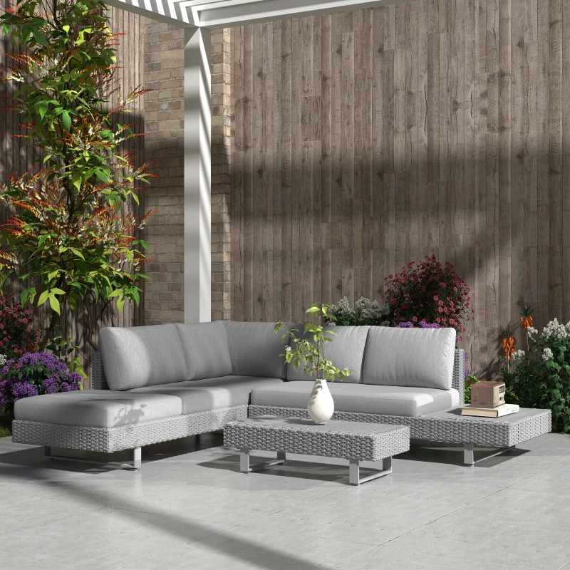 Outsunny Three-Piece Rattan Sofa Set, with Cushions - Light Grey