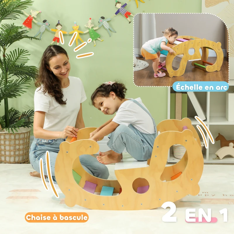 AIYAPLAY 2 en 1 Arche escalade enfants 18 à 48 mois, chaise à bascule arc-en-ciel pour garçons & filles, tout-petits