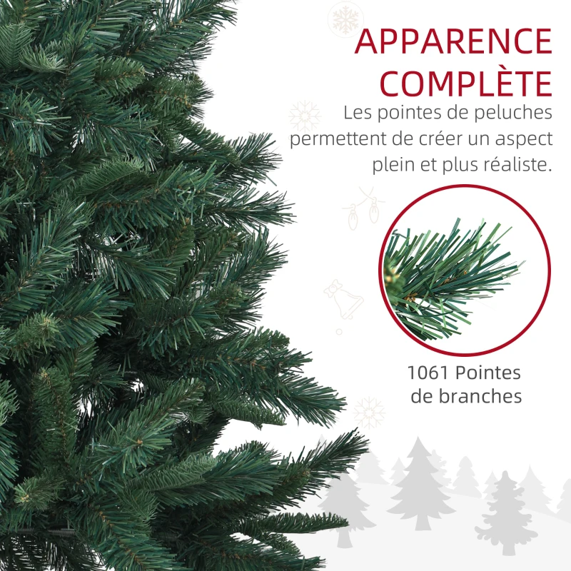HOMCOM Sapin de Noël Artificiel 180 cm Arbre de Noël avec support en acier pliable, 1061 branches, décoration de Noël, vert