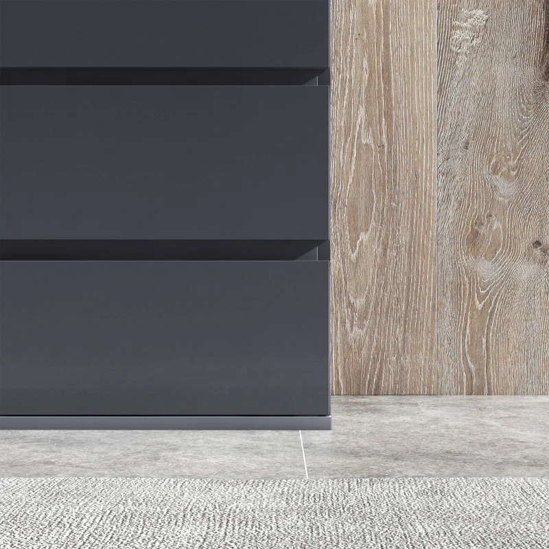 HOMCOM Kommode 5 Schubladen ohne Griffe Modern in Glänzendem Grau - Großer Stauraum