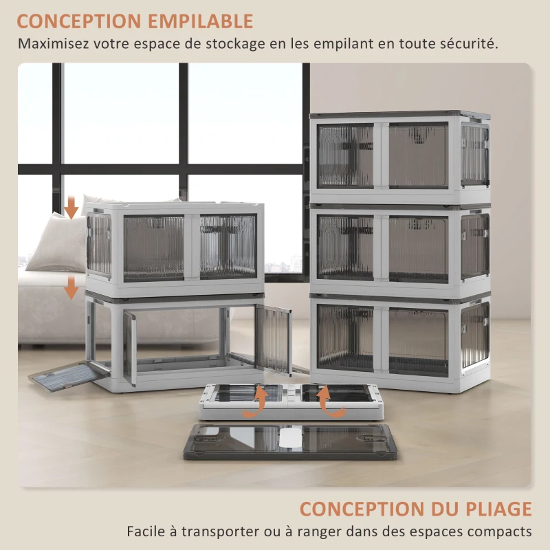 HOMCOM Boîtes de rangement pliables et empilables 69L en plastique avec couvercle et 4 roulettes, accès à 5 côtés, blanc