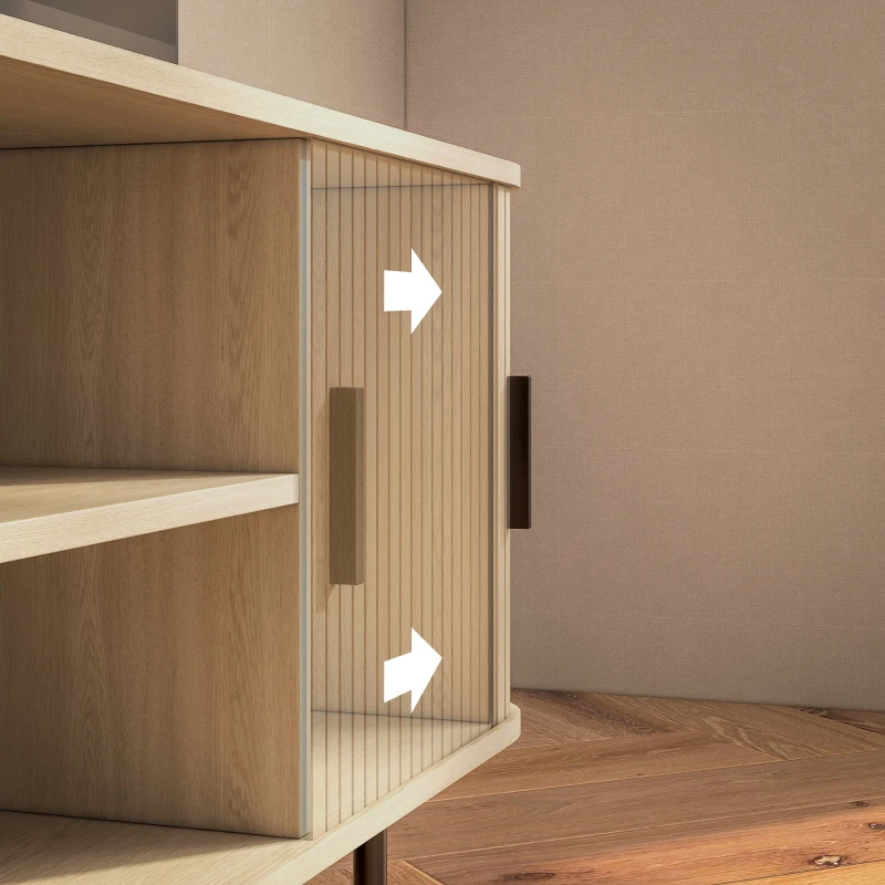 HOMCOM TV-Schrank mit 2 Rolltüren aus Lamellen im skandinavischen Design für Fernseher bis zu 55 Zoll 120 cm Eiche Ton
