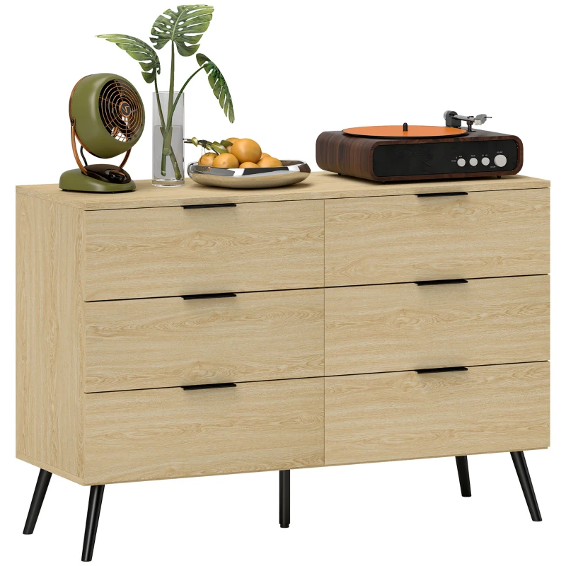 HOMCOM Kommode 6 Schubladen Moderne Kommode für Schlafzimmer mit Kippsicherung 110B x 40T x 75H cm Holzoptik