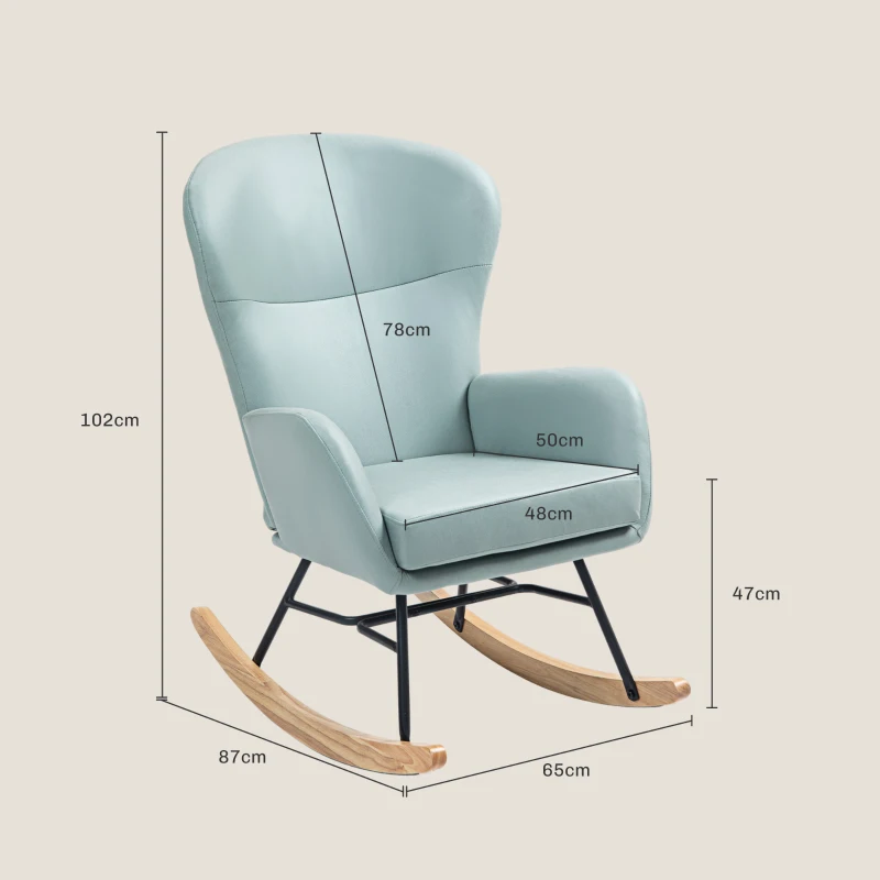 HOMCOM Mecedora Tapizada en Tejido Técnico con Patas de Madera de Haya Respaldo con Diseño Curvo y Reposabrazos Verde Claro