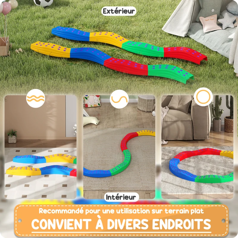 AIYAPLAY Poutre d'équilibre pour enfants 8 pierres de pas ondulées avec surface exturée antidérapante et tapis de fond