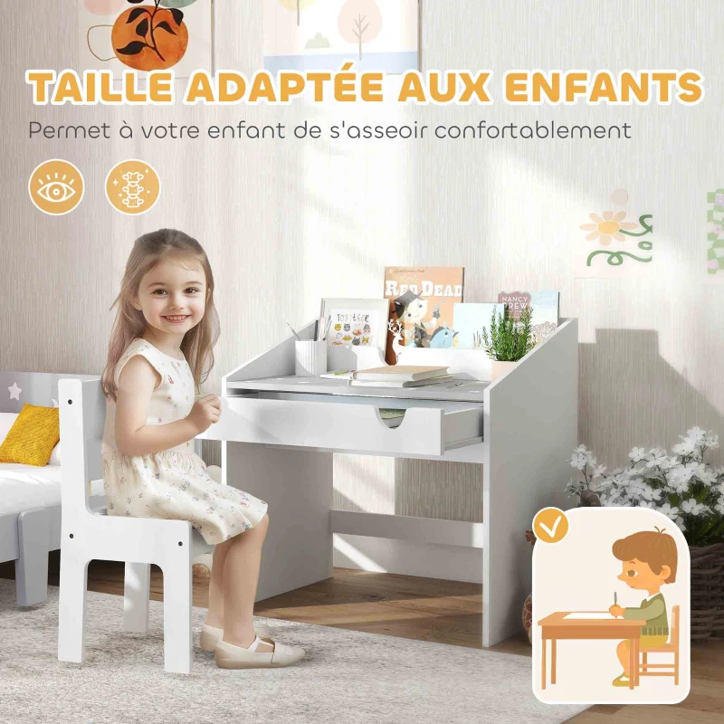 AIYAPLAY Ensemble Bureau et chaise pour enfants, avec rangement, tiroir coulissant, pour les 3-6 ans, motif étoilé - Gris