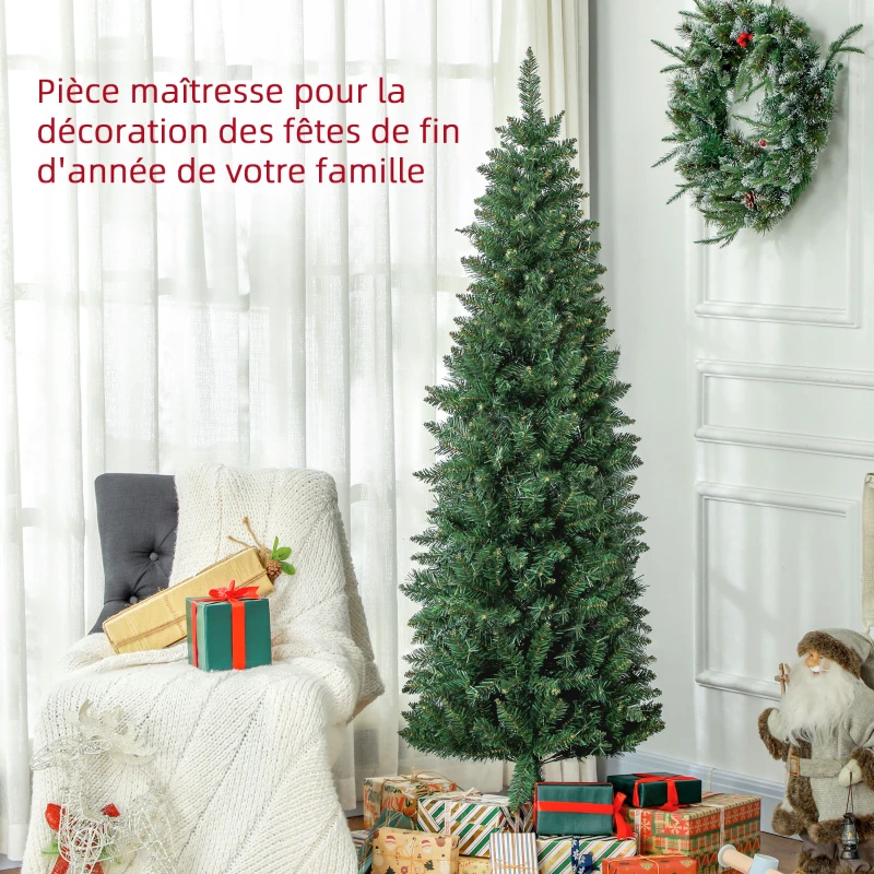 HOMCOM Sapin de Noël Artificiel 180 cm Arbre de Noël Slim avec support en acier pliable, 479 branches épines Vert
