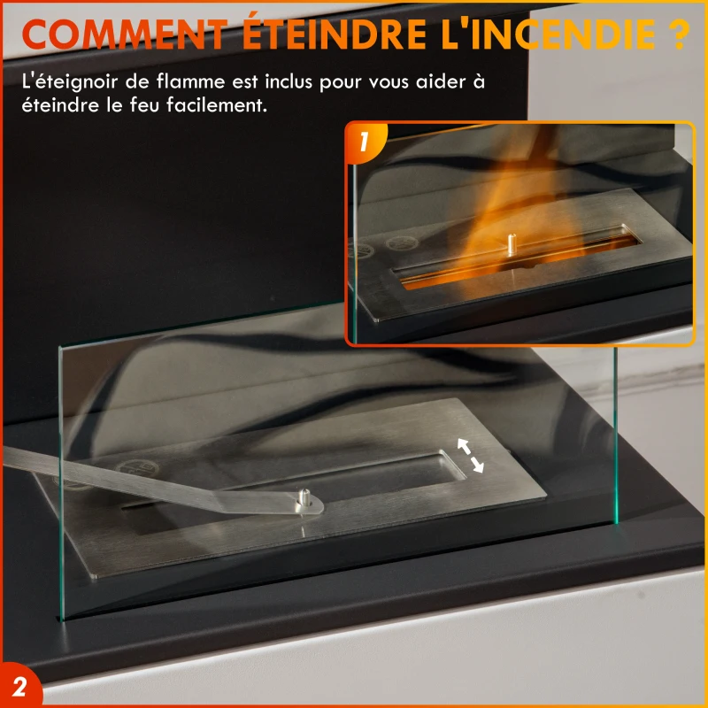 HOMCOM Cheminée au bioéthanol sur pieds avec brûleur 1,2L, environ 3H de durée de combustion couverture 20 à 25 m² en acier