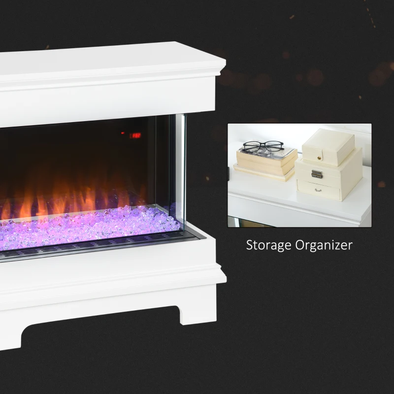 HOMCOM Caminetto Elettrico a 10 Colori con Spegnimento Automatico e Timer da 12h, 61x28x66.5 cm, Bianco