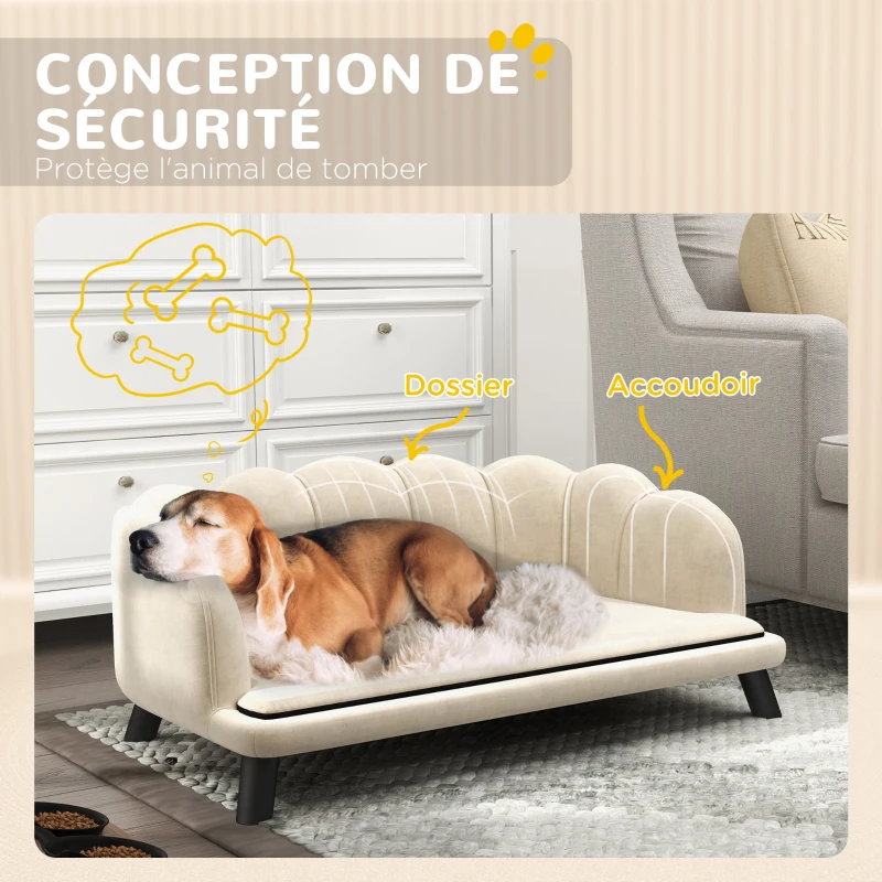 PawHut Canapé chien lit pour chien chat design contemporain coquillage dim. 98L x 60l x 35H cm coussin moelleux velours vert