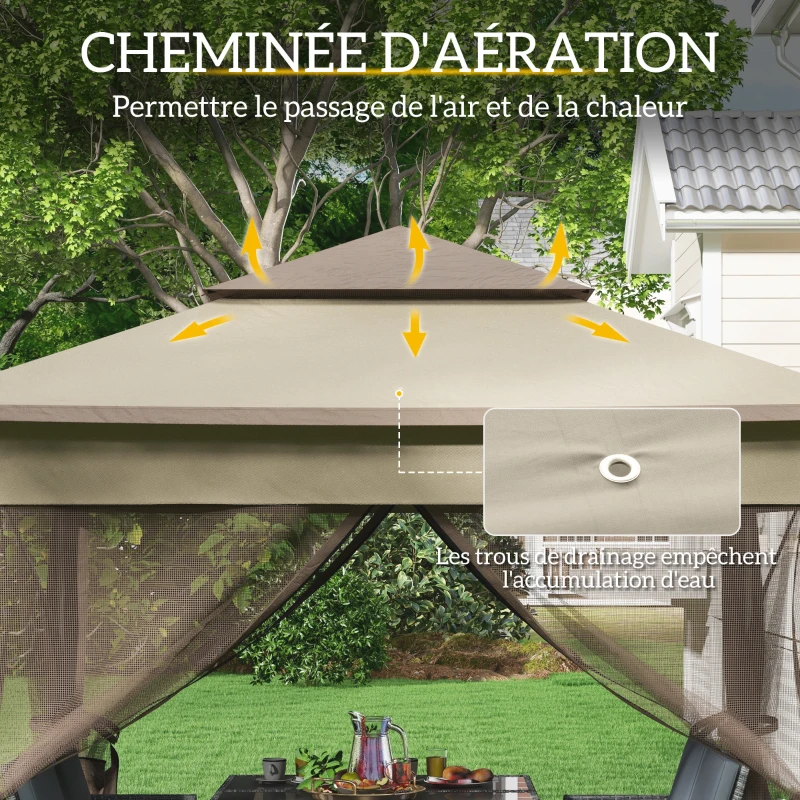 Outsunny Tonnelle de jardin exterieur Pop-up barum Pliant, 3 x 3 m, Métal Polyester, imperméabilisé Anti UV, moustiquaires + Sac de Transport, café