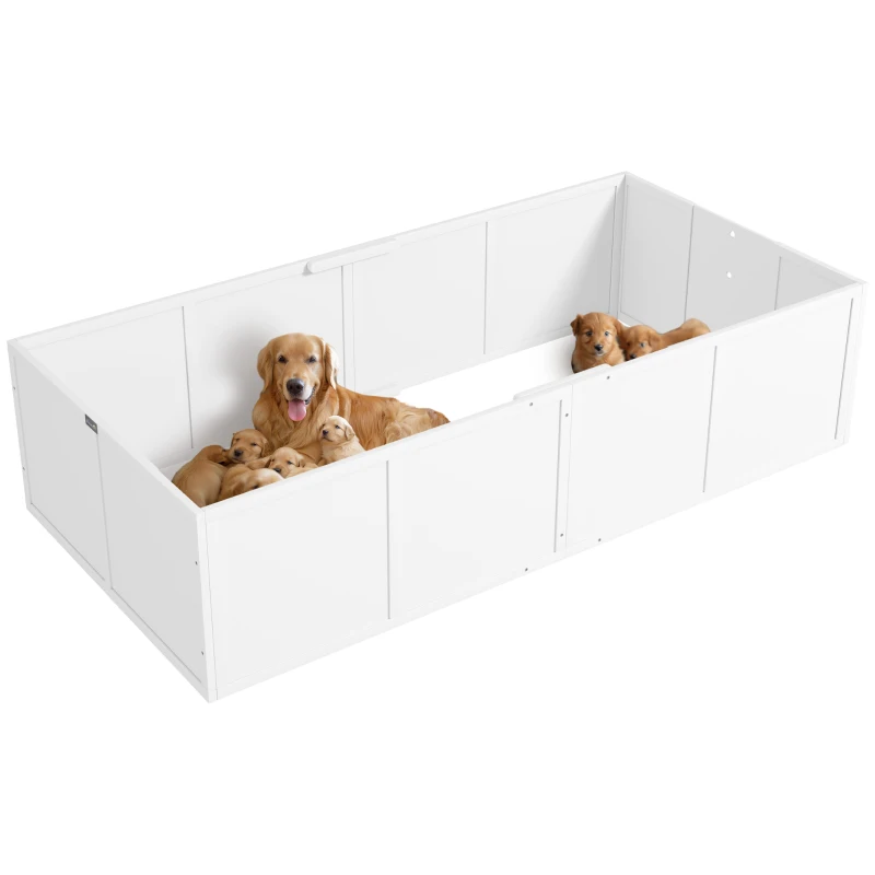 PawHut Boîte de mise bas pour chiens chiots, parc mise bas avec porte à hauteur réglable, pour grands chiens, 196 x 96 x 48 cm