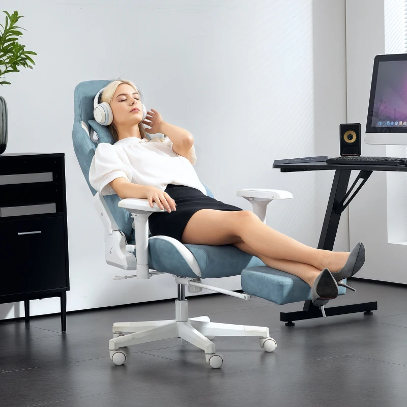 HOMCOM Fauteuil de jeu, accoudoirs et dossier réglables, revêtement similicuir, jusqu'à 120 kg, Bleu