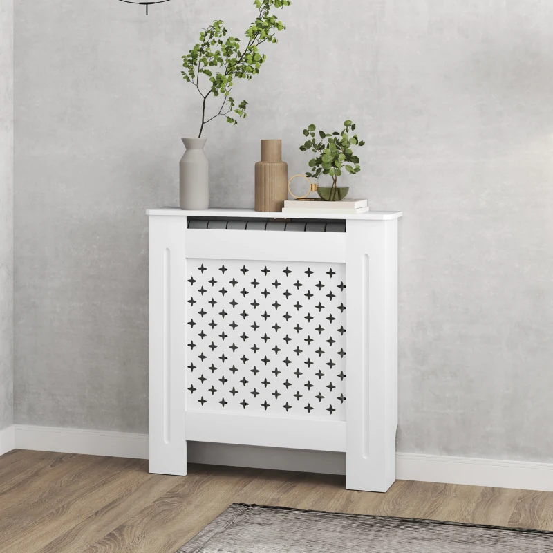 HOMCOM Couvercle de radiateur cache radiateur grille croisée pour salon chambre à coucher en bois 78l x 19P x 82H cm blanc