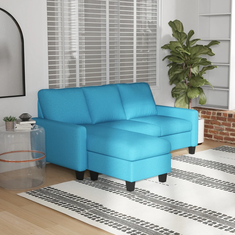 HOMCOM Canapé d'angle canapé 3 places avec méridienne réversible gauche ou droite pour salon, bureau, appartement bleu