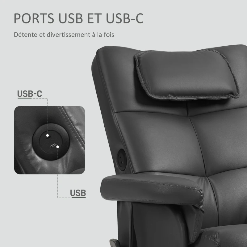 HOMCOM Fauteuil massant avec repose-pied, dossier inclinable jusqu'à 135°, coffre de rangement, télécommande