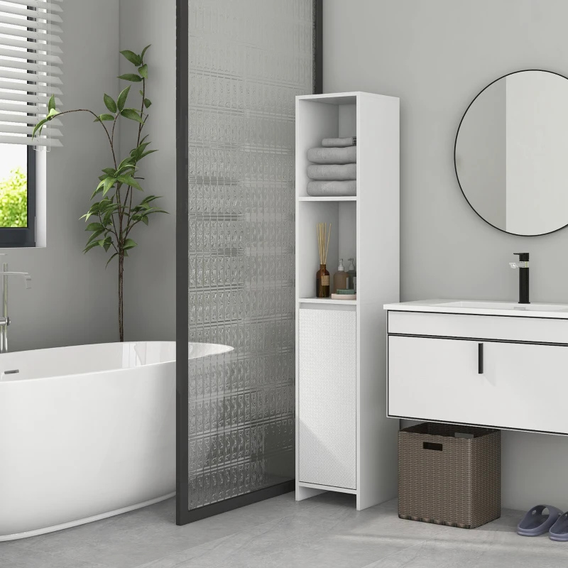 HOMCOM Meuble colonne de salle de bain placard de rangement en MDF Blanc avec 1 Porte et 2 étagères 30 x 30 x 160 cm
