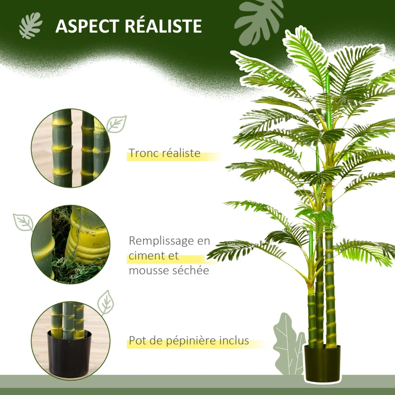 HOMCOM Palmier areca artificiel arbre artificiel hauteur 190 cm avec 30 grandes feuilles en plastique pot inclus