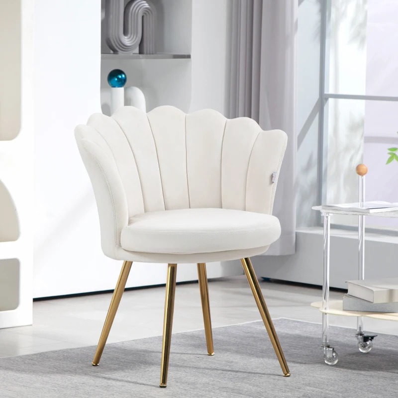 HOMCOM Muschelstuhl Frisiertischstuhl Samtstuhl für Wohnzimmer Schlafzimmer und Esszimmer Creme