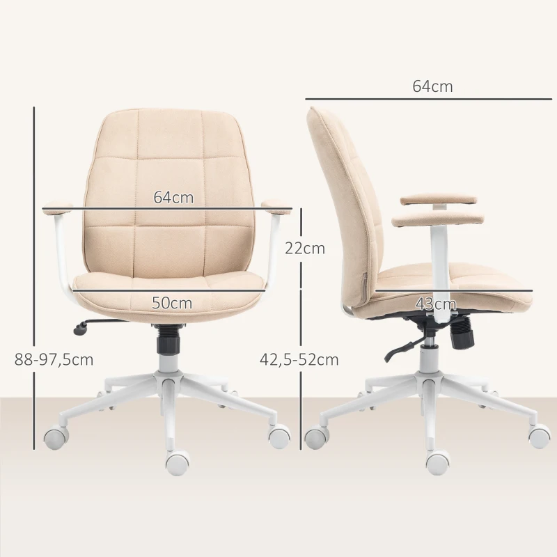 HOMCOM Bürostuhl, Bürostuhl mit höhenverstellbarer Funktion, Schaukelmechanismus, drehbaren Rollen, Belastbarkeit 120 kg, Beige