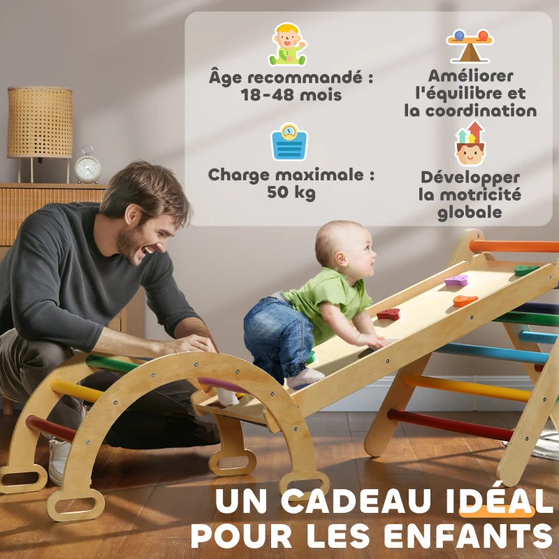 AIYAPLAY 5 en 1 Triangle arche d'escalade enfants avec rampe d'escalade réversible toboggan bascule multicolore