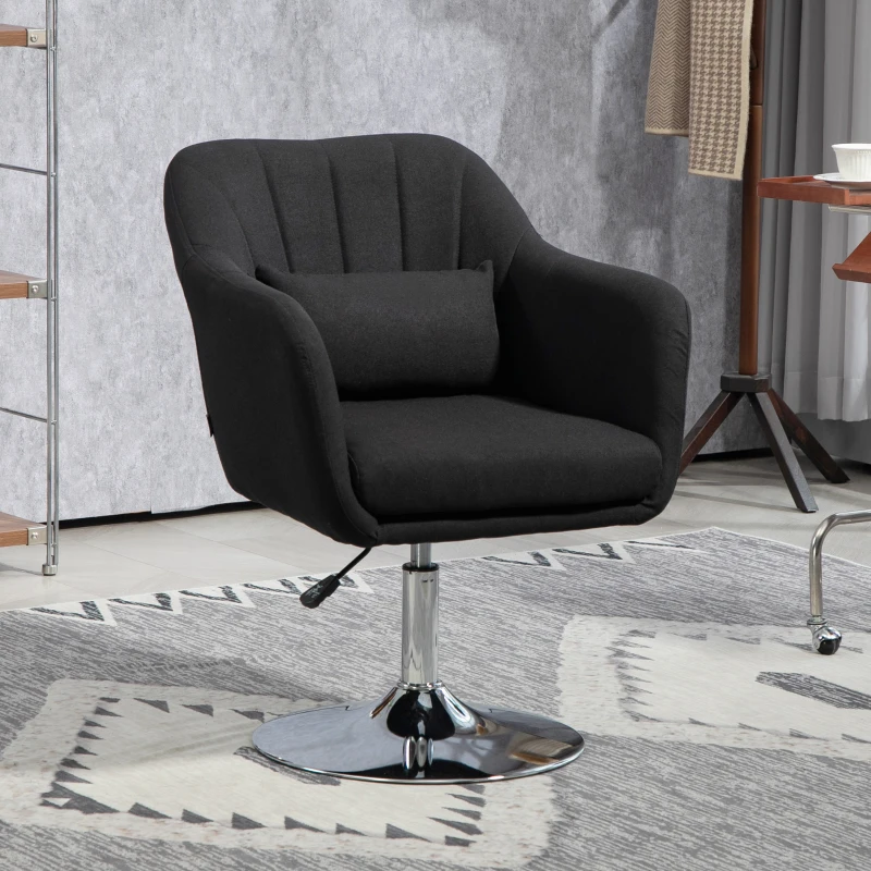 HOMCOM Fauteuil pivotant, fauteuil de bureau réglable en hauteur, polyester aspect lin, métal, 60 x 60 x 79-91 cm, noir