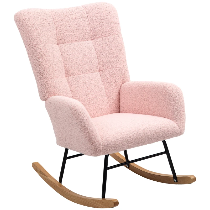 HOMCOM Teddy Fleece Rocking Chair - Pink