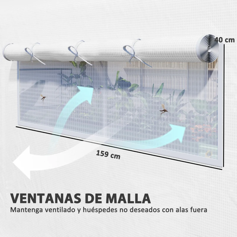 Outsunny Invernadero de Túnel 6x3x2 m con 6 Ventanas de Malla Cubierta de PE Anti-UV y 3 Puertas Enrollables Blanco