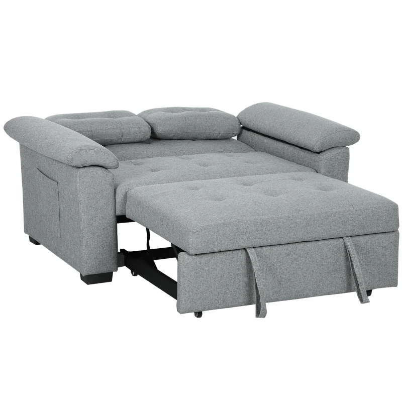 HOMCOM Pull Out Sofa Bed, Fabric 2 Seater Click Clack Sofa Bed Settee with 2 Pocket Springs, Convertible Sofa Couch with Pillows and Side Pockets for Living Room, Home Office, Light Grey