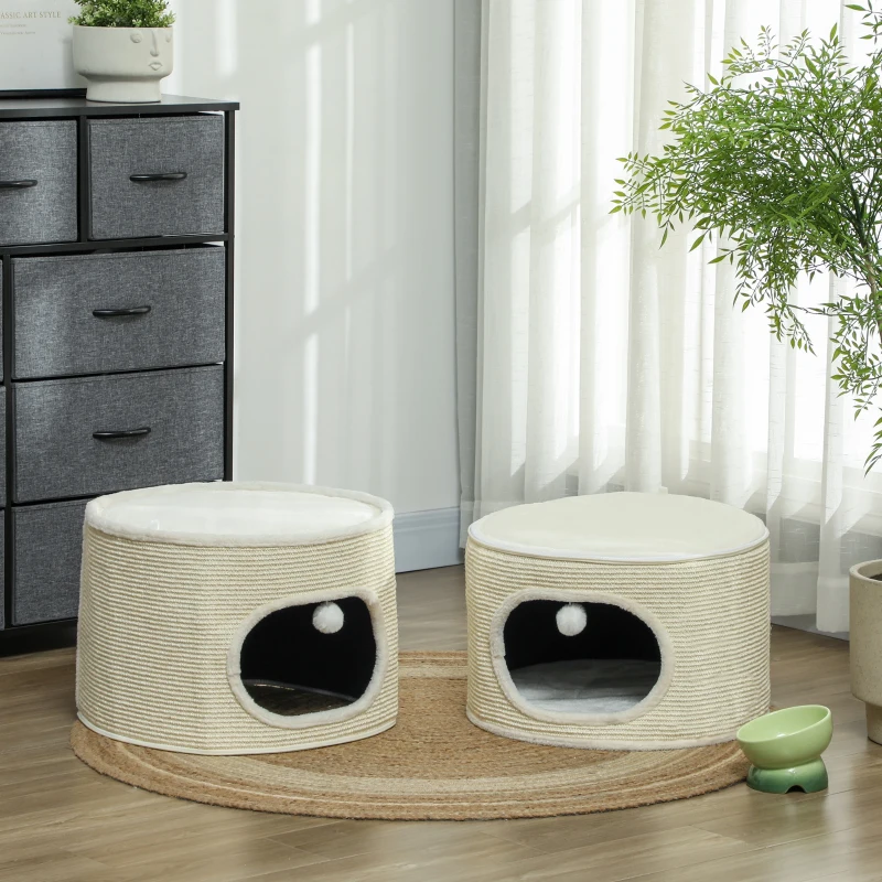 PawHut Tour pour chat modulable tonneau griffoir chat fermeture éclair séparable 3 niveaux tapis de grattage Ø 51 x 69 cm crème