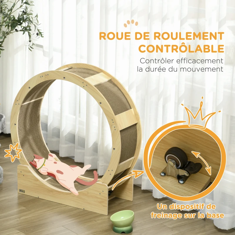 Roue d'exercice pour chat exerciseur de roue de chat lot 4 planches à gratter remplaçable 91 x 33,5 x 94 cm marron chêne