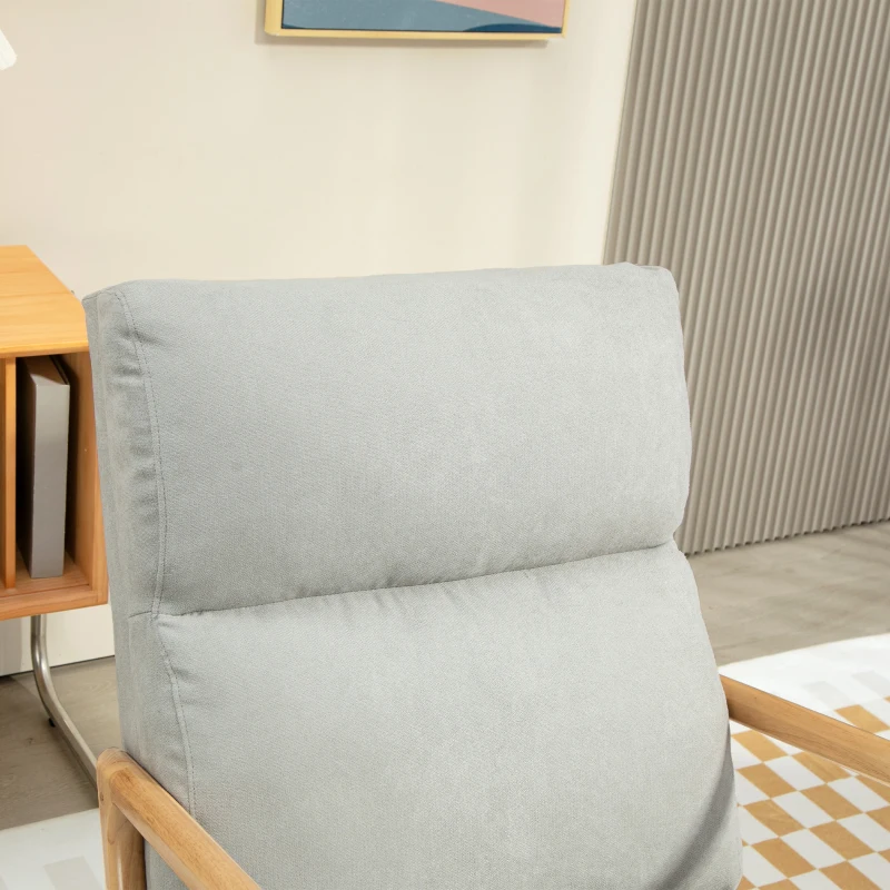 HOMCOM Mecedora Tapizada en Lino Silla Mecedora con Patas de Madera de Caucho y Reposabrazos Carga 150 kg Gris