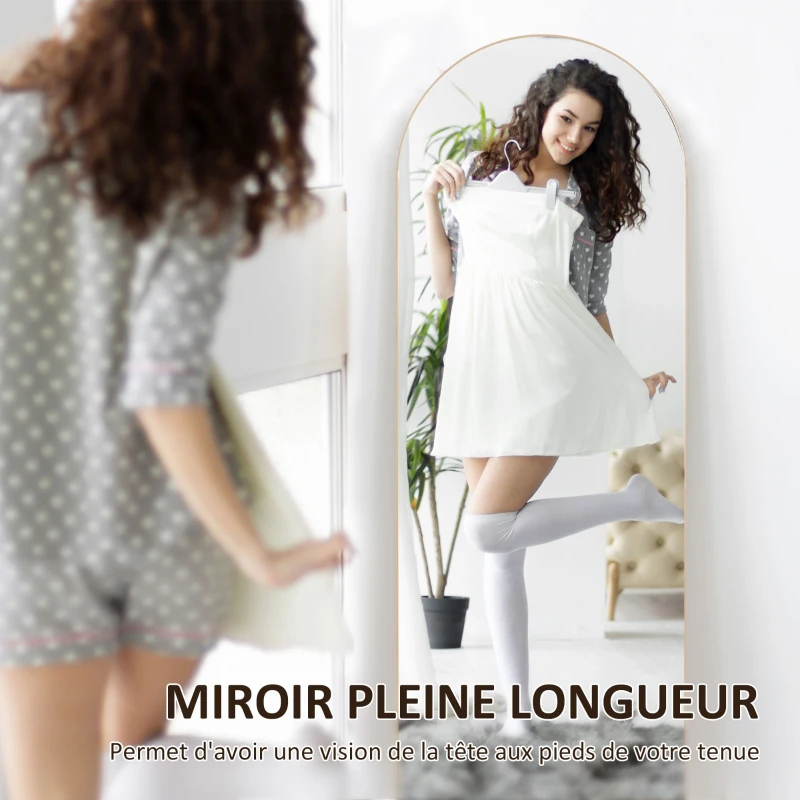 HOMCOM Miroir en pleine longueur 50 x 150 cm miroir sur pied grand miroir mural sans cadre  pour salon, ton doré