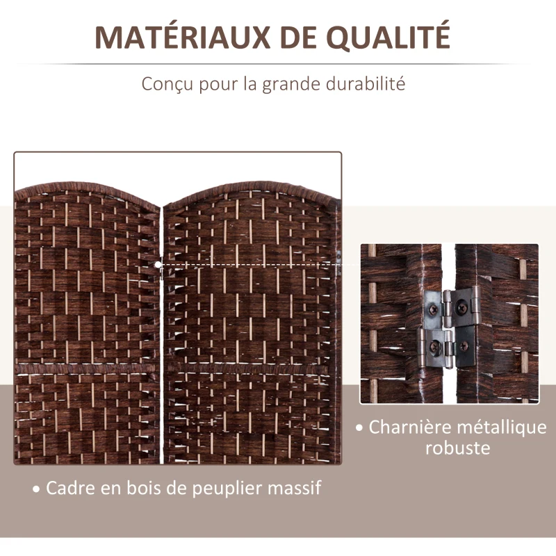 HOMCOM Paravent en bois séparateur de pièce closion de séparation pliable 4 panneaux 180 x 190 cm marron