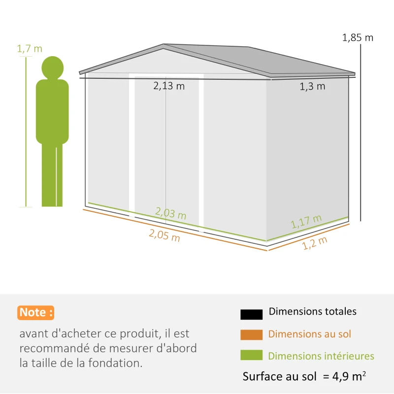 Outsunny Metallgerätehaus 2,5 m² Gartenhäuschen Gartenschrank Maße 213L x 130B x 185H cm Schiebetür Stahl braun
