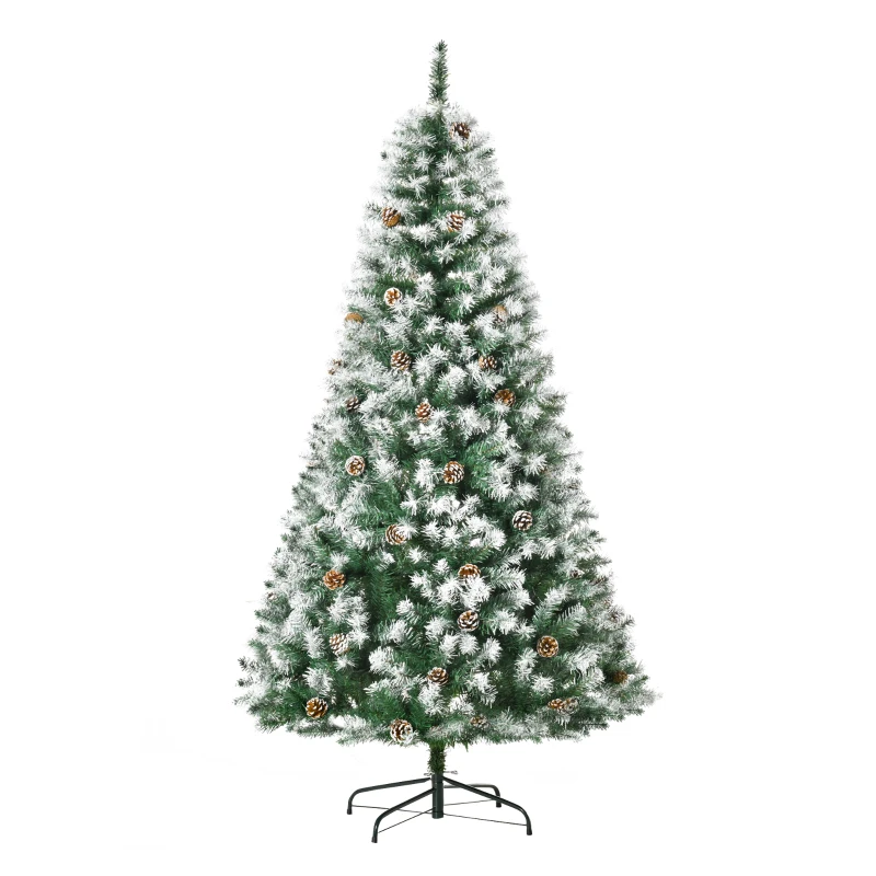 HOMCOM Árbol de Navidad Artificial 180 cm con Nieve con 800 Ramas 61 Piñas Decoración Navideña para Interiores Verde